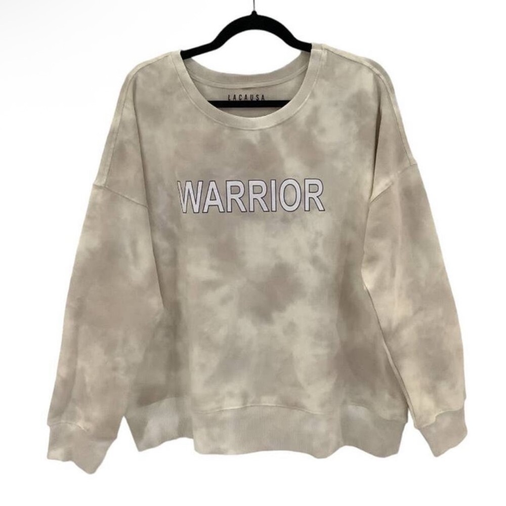 Anthropologie Lacausa Womens Sweatshirt XS Gray Cream Warrior Tie Dye Crew Neck